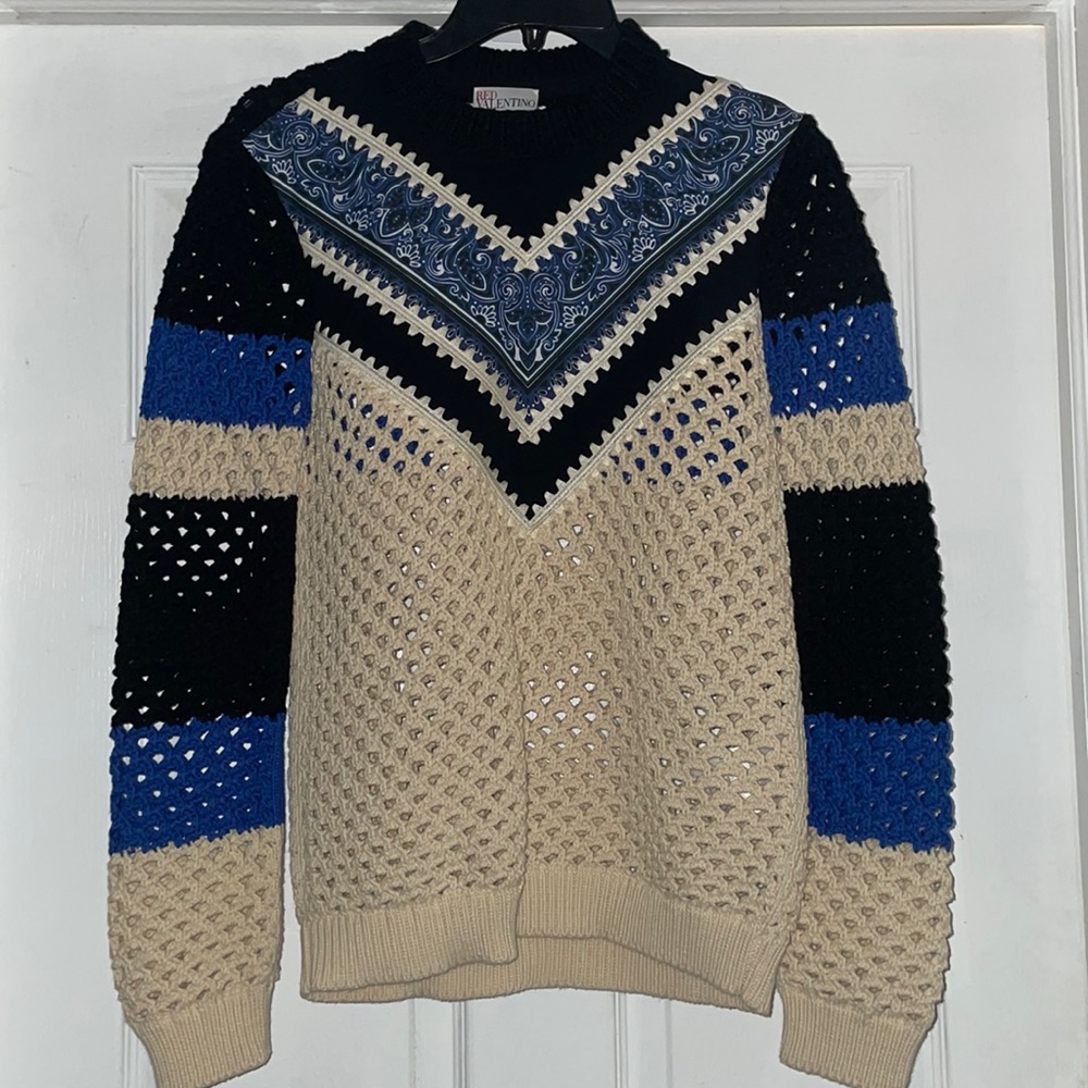 RED Valentino Open Knit Varsity Sweater